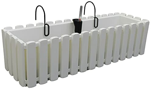 Prosperplast Boardee Fencycase Maceta de Balcón con Suspensión Sistema de Riego Maceta con Ganchos para Barandilla (580 mm, Blanco)