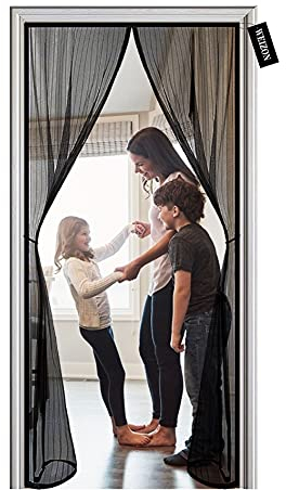 Fliegengitter Tür Magnetisch, 205 x 210 cm,Moskitonetz Automatisches Schließen Insektenschutz für Balkontür Wohnzimmer Terrassentür Klebemontage ohne Bohren - Schwarz