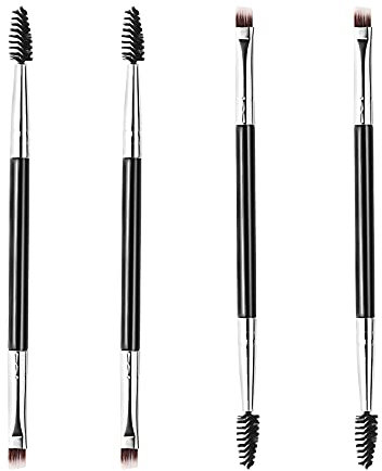 Lot de 4 pinceaux à sourcils double pour eyeliner, pinceaux à sourcils biseautés professionnels parfaits pour remplir et façonner les sourcils