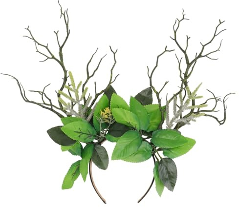 Rentier Haarreif mit Stoff Blätter Mädchen Frau Wald Fee Stirnband Blumenkrone Kranz Elfen Kostüm Zubehör Haarschmuck für Weihnachten Halloween Karneval