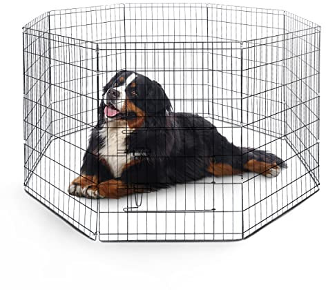 FurDreams Welpenauslauf - 107 cm, 8 Paneel, Metall Freigehege, sicherer Laufstall für Hunde, Welpen, Katzen, Kaninchen, Hamster und andere Tiere, faltbares & tragbares Welpengitter für drinnen/draußen