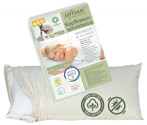 Softsan Kissen Encasing aus Bio Baumwolle | Anti Milben Schutzbezug | Weltneuheit | Viele Größen (40 x 80 cm)