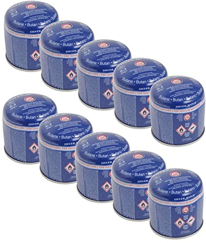 SMH LINE® 10x 190g Butan Stechkartusche Universal Gaskartuschen mit Sicherheitsventil Bunsenbrenner Gas Propan Mix Campingkocher Gaskocher Gasheizung Lötbrenner Gas-Stop-System