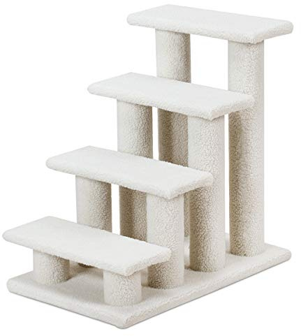 GYMAX Scaletta per Gatti a 4 Gradini, Carico 45 kg, Rivestita Morbida per Animali Domestici Robusto, 61 x 41 x 61 cm (Bianco)