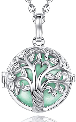 EUDORA Harmony Ball Collier Bola de Grossesse avec Chaîne, Pendentif Arbre de la Vie boule de musique pour Femmes Enceinte Future Mère Cadeau de Bijoux, 76cm+114cm Chaîne