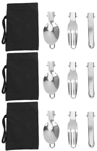 Ensemble de couverts de camping pliants, 3 Set couverts pliants portables en acier inoxydable cuillère fourchette couteau ensemble pique-nique dîner couverts pour voyages en plein air