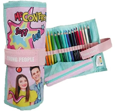Astuccio Scuola Me Contro Te Rotolo con Colori Fucsia 39x20 cm + Penna Colorata Omaggio