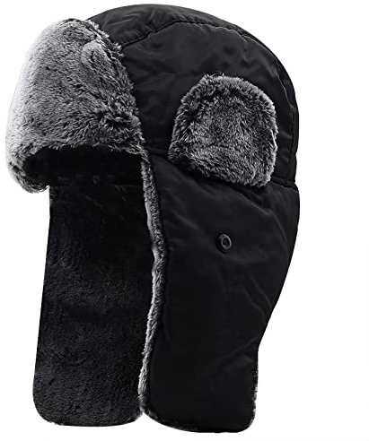 DEPAJA Russische Mütze Unisex Herren Damen Uschanka Russischer Hut Trapper Bomber Flieger Warmer Trooper Ohrenklappen Winter Ski Hut Kunstpelz Mütze Motorhaube,Schwarz,58-62Cm