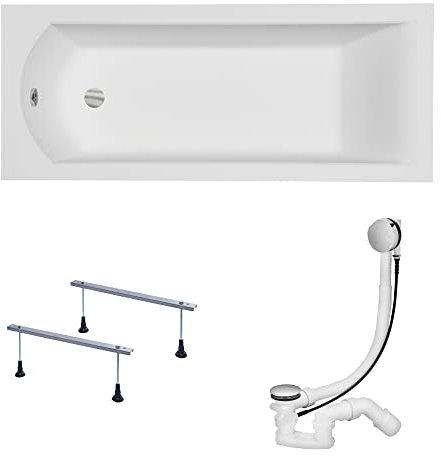 KOLMAN Badewanne SHEA Rechteck 170x70 ohne Verkleidung, Ablaufgarnitur und Füßen Komplettset 3in1 Premium Original Acryl Wanne Siphon