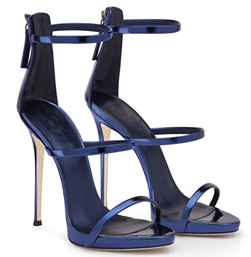 12CM/4.72IN Sexy High Heels Fetisch Schuhe Stiletto Nachtclub Pole Dance Hochzeit Prom Sandalen,Blau,38 EU