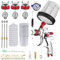 Lackierpistole Druckluft Set, HVLP Lackierpistole Spritzpistole mit 10Pcs Einwegmischbecher mit Deckel,Farbsprühgerät Spritzpistole Sprühpistole Mit Mischbechersystem Druck Regler Für Autolackierung