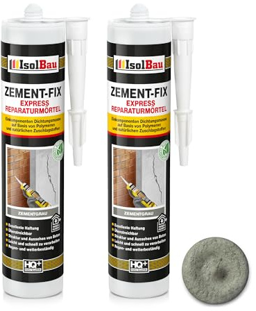 Isolbau Zement-Fix Express Lot de 2 cartouches de mortier de réparation pour joints et fissures en intérieur et extérieur Gris ciment 300 ml