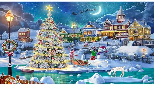 RICUVED Weihnachten Diamond Painting Set,5D Diamant Painting Bilder Erwachsene Weihnachtsbaum Diamond Painting Kinder, Full Drill Diamond Art Diamant Malerei Bilder für Home Dekor 40x70cm