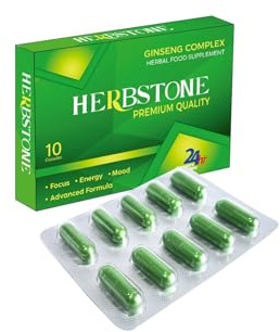 New! Super Extra-Strong HERBSTONE - Ginseng and Herbal Food Supplement for Men. The Most Effective Natural, Powerful and Fast Acting Food Supplement for Men! - (Pack of 10 Capsules)