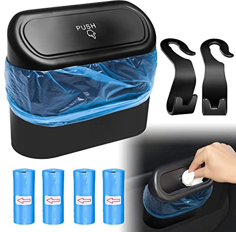 DGHOME Multifunctional Car Bin with 240 Pcs Trash Bags & 2 Hooks, Easy to Hang, Waterproof Car Ttrash Can for Cars, Homes, Offices
