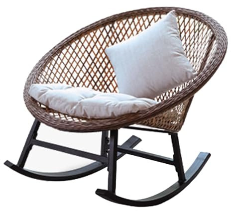 HARELA Schaukelstuhl, Rattan-Rocker-Liegestuhl mit gepolstertem Kissen, Indoor- und Outdoor-Schaukelstuhl auf der Veranda, Terrassen-Rocker-Liegestuhl für Balkon, Veranda, Garten, Wohnzimmer
