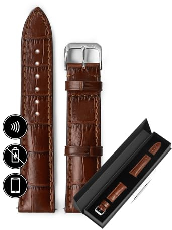 Invis LOUISIANA Uhrenarmband mit kontaktloser Zahlungsfunktion, Mahagoni, matt: 22mm Stegbreite, aus hochwertigem Rindsleder mit Alligatorhaut-Prägung, NFC-Chip für sicheres Bezahlen, hypoallergen