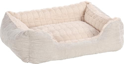 Flamingo Hundebett Verona Rechteckig Beige – A: 65 cm, B: 50 cm, C: 20 cm, Waschbar, Antislip, Warm und Zart, Stilvoll, Passt In Jedes Interieur!