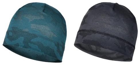 Pozzobon Sommer Leichte Schnelltrocknend Unterziehmütze Fahrradmütze, Fahrrad Helm Mütze, Kopfbedeckung Radmütze Sportmütze Laufmütze Helmmütze für Herren/Damen Unisex N084 (Dunkel Grau+Dunkel Blau)
