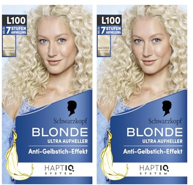 Schwarzkopf Blonde Aufheller L100 Eisblond (2x 175 ml), Haarfärbemittel für Öl-aktiviertes Haare Aufhellen mit HaptIQ System, für bis zu 7 Stufen ohne Gelbstich