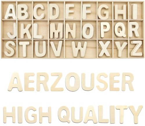 Aerzouser 130 Stück Holzbuchstaben, 3 cm Klein, zum Basteln - Geeignet für DIY-Hochzeitsfeiern, Heimdekoration, Kindererziehung