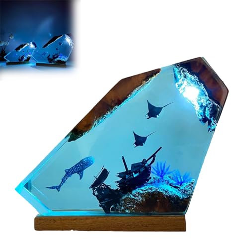 VISIOLEX Harzlampen, Marine-Harz-Nachtlampen, handgefertigte hölzerne Harz-Tischlampen, Epoxidharz-Lampen, Büro Home Decor Geschenke Familie Weihnachtsgeschenke (6 * 4in)