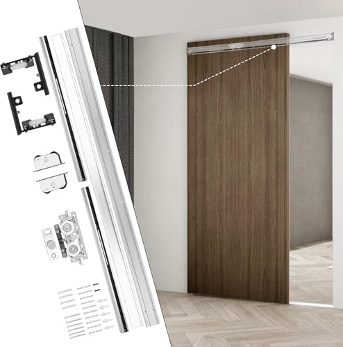 36-48 Heavy Duty Hidden Sliding Barn Door Hardware and Track, Floating Door System, Floating Wall Mount, Soft Close, Quiet and Smooth, Easy to Install (Can be Installed on Doors up to 48)