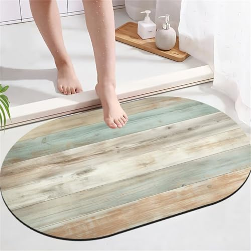 Badezimmerteppich Badteppich Groß 80x150cm Absorbierender Schnelltrocknend Badvorleger Badematten SaugfäHig Waschbar Badematte Holz Bath Bathroom Mat, Teppich Badezimmer Matte Bad Teppich Gross A338