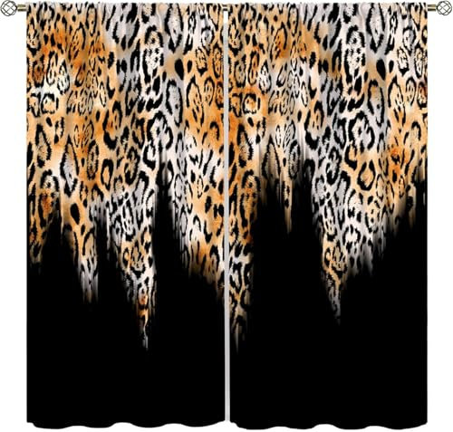 Kinder Verdunkelungsvorhänge Tierleopardenmuster 3D Polyester Ösen Vorhang, Für Wohnzimmer Schlafzimmer Kinderzimmer Junge Mädchen Zimmer Blickdicht Schallschutzvorhänge 2Er Set 280 (B) 9426352286434