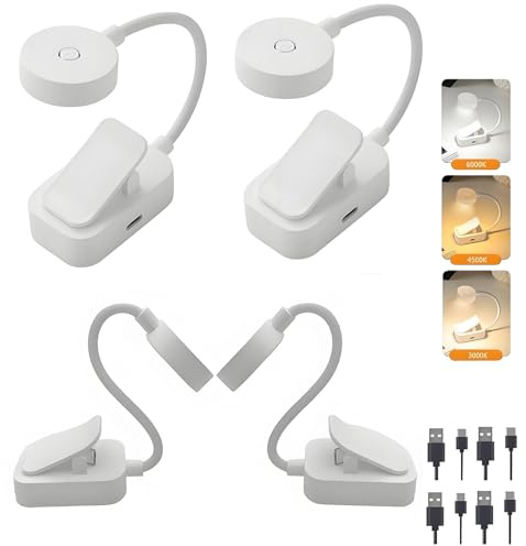 Darlur 4Pack Rechargeable Book Light Bulk for Reading in Bed,3 Color Temperature Reading Light,Adjustable Brightness,Clip on to Book for Reading at Night