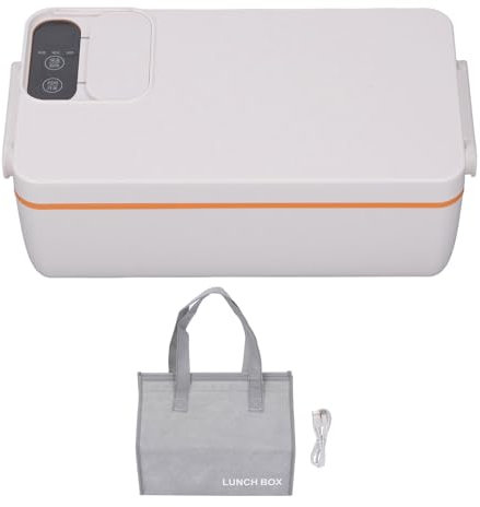 WOHPNLE Boîte à déjeuner électrique 1L, chauffage rapide et silencieux, récipient alimentaire chauffé à 65 ℃, pour l'école, le bureau et les voyages en plein air (White Orange)