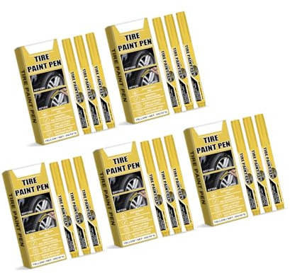 Bestvisse 15 x gelber Reifenlackstift, schnelltrocknend, wasserabweisend, gelber Reifenmarkierstift für Autoreifen, Schriftzug, Kratzer-Reparatur