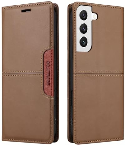 NETANY Compatible pour Samsung Galaxy S22 Plus Coque de téléphone, étui Portefeuille avec Porte-Carte [Support de Fonction] Rabat en Cuir Étui en Cuir de Protection magnétique (Brun)
