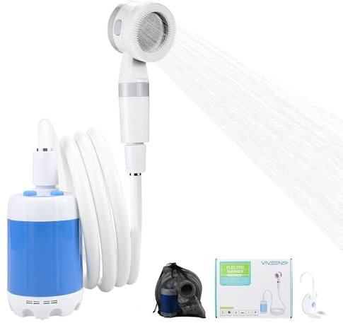 Ducha Portátil de Camping Recargable con Bomba - Modo de Doble Velocidad, IPX7， Ideal para Senderismo, Lavado de Autos y Mascotas，Incluye Alcachofa,2 Meters Manguera, Batería de Larga Duración