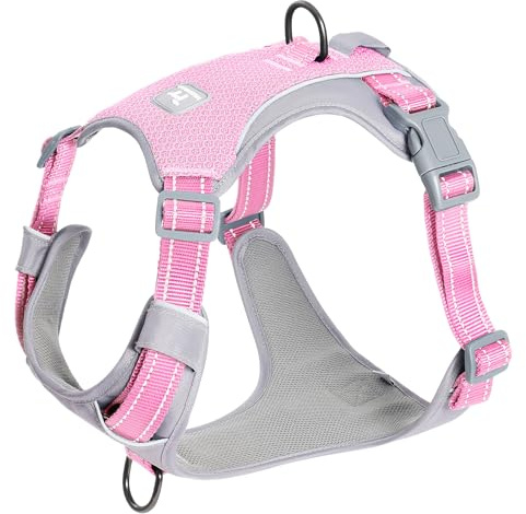 Huntboo No-Pull Hundsele, Helt Reflekterande Västen med 3 Koppelclips, Justerbar, Andningsbar och Hållbar för Små, Mellanstora och Stora Hundar för Promenader, Träning, Löpning (Rosa,L)