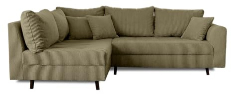 Lisa Design Rune – Ecksofa Links – 4-Sitzer – mit hocker – aus Cord Grün