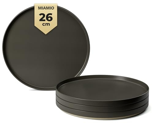MIAMIO – Juego de platos para 4/Juegos de Vajilla para 4 Personas, Lavavajillas y Apto para Microondas – Colección Sierra (Oscuro, Platos Grandes (4x))