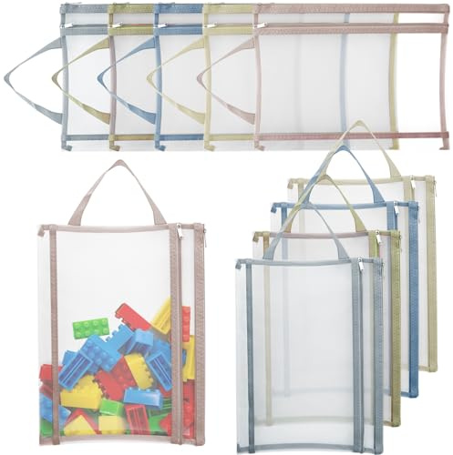 Lot de 10 sacs à fermeture éclair en nylon - Double couche - Pour ranger et organiser les jouets - Respirant - Avec poignée - Pour l'école, le bureau et les jeux