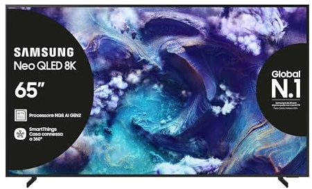 Samsung Neo QLED 8K Vision AI Smart TV 65'' QE65QN900FTXZT Mini LED, NQ8 AI Gen3 Processor, 8K AI Upscaling, Glare Free, Dolby Atmos & OTS Pro, Metal Frame Design, PACCHETTO INTRATTENIMENTO, 2025