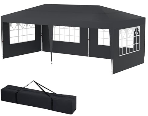 HENGMEI Gartenlauben 3x6m Gartenpavillon Pavillon Partyzelt Metall Faltpavillon Wasserdicht Stabil Gartenzelt Pergola für Party, Marktstand, Garten Outdoor Camping, Anthrazit (mit Seitenteile)