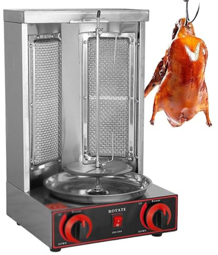 vnmudzeo Asadores De Glp De Acero Inoxidable, Parrilla Giratoria AutomáTica, MáQuina De 2 Quemadores para Shawarma, Doner Kebab, para Cocinas Comerciales DoméSticas,Silver