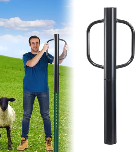 Fence Post Driver, 20LBS Fence Post Driver with Handle, 2.7 inch Inner Diameter Hand Post Pounder, Heavy Duty Driver Tool T Post Rammer for Fence Post U Channel Wooden Post Metal Post, Black