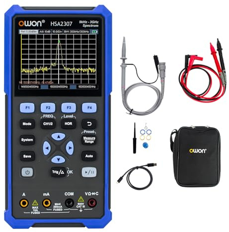 OWON HSA2307 Analizador de espectro 3 en 1 de 9 kHz a 3 GHz, osciloscopio de 70 MHz, multímetro de 4 1/2 dígitos, frecuencia de muestreo máxima de 250 MSa/S, analizador de espectro multifunción