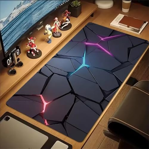 Tapis de Souris Gaming XXL 600x300x2 mm Grand Tapis de Souris de Jeu Tapis de Bureau Grande Taille avec Base Anti-érapante et Bords Cousus Extra Large Gamer Mouse Pad (Néon Géométrique)