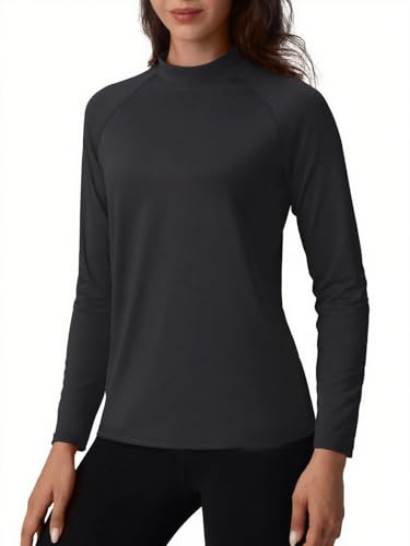 TACVASEN Maglietta Termica Donna Maglietta a Collo Rotondo T Shirt Funzionale Pullover Maniche Lunghe in Fleece Intimo Base Parte Superiore Nero, XXL