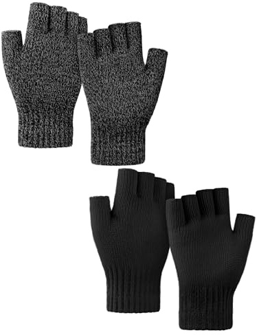 VZV 2 Paar fingerlose Strick-Handschuhe für Damen & Herren, warme Winterausführung