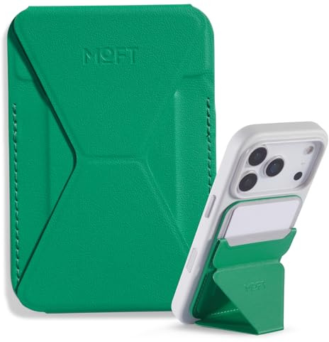 MOFT MagSafe Cartera Soporte para iPhone 17/16/15/14/13 Series Compatible con MagSafe, Soporte Magnético de MOVAS Cuero Vegano para Teléfono con 3 Ángulos de Visión, 2 Soportes Tarjetas (Verde Oz)