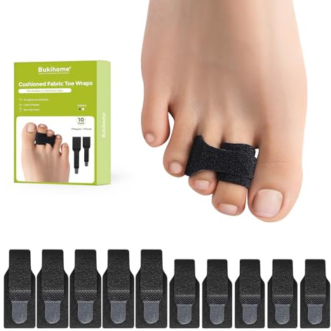 Bukihome 10pc Hammerzehenspreizer, Hammerzehen Korrektoren, Hammerzehenpolster, Zehenbandagen zur Korrektur von Hammerzehen, Gebrochenen Zehen, Krummen Zehen und überlappenden Zehen (5L+5S, Schwarz)