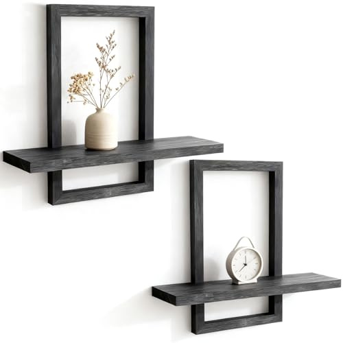 GBKDQQ Lot de 2 étagères murales flottantes en bois noir pour décoration murale, étagères murales pour chambre à coucher, salon