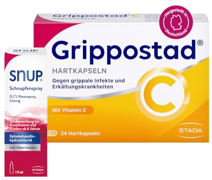 Grippostad C Erkältungskapseln 24 St + SNUP Schnupfenspray 15ml, Bundle | Bundle gegen Erkältung & Schnupfen, Grippostad Kapseln mit Vitamin C & Paracetamol, SNUP Nasenspray mit Meerwasser